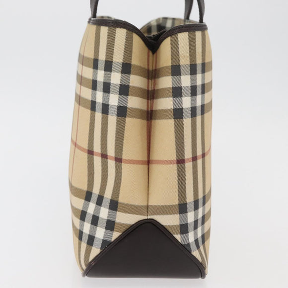 BURBERRY Nova Check Hand Bag PVC Beige Gold Auth BA12514A
