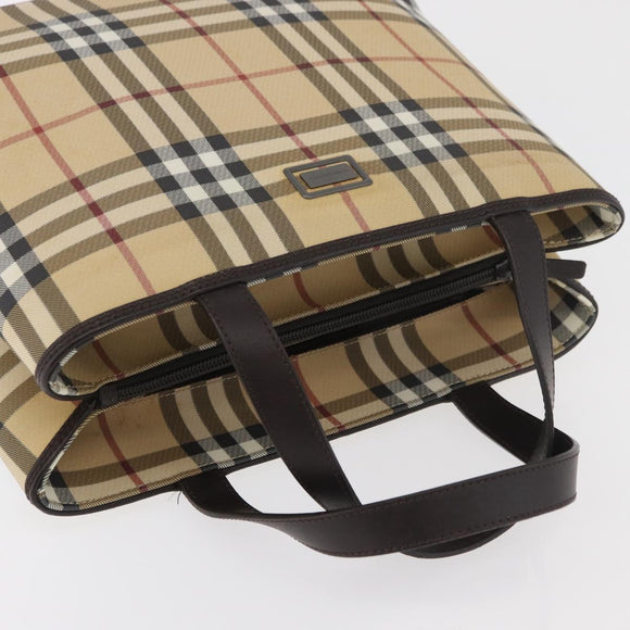 BURBERRY Nova Check Hand Bag PVC Beige Gold Auth BA12514A