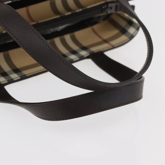 BURBERRY Nova Check Hand Bag PVC Beige Gold Auth BA12514A