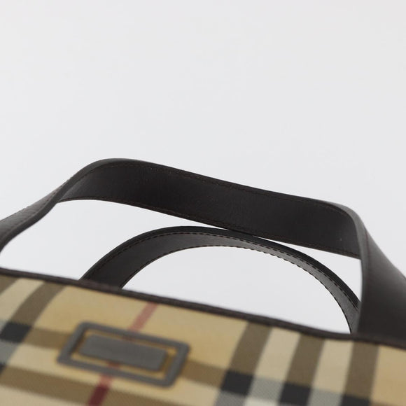 BURBERRY Nova Check Hand Bag PVC Beige Gold Auth BA12514A
