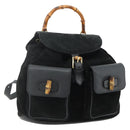 GUCCI Bamboo Backpack Suede Leather Black Gold Auth BA12515-1