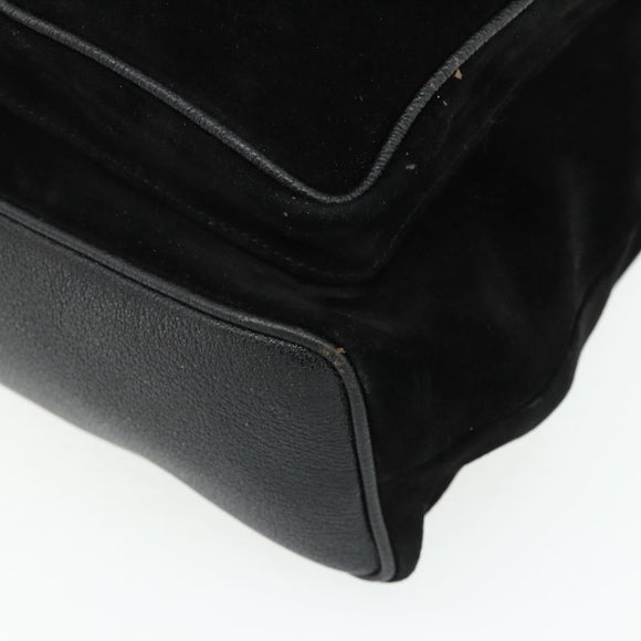 GUCCI Bamboo Backpack Suede Leather Black Gold Auth BA12515