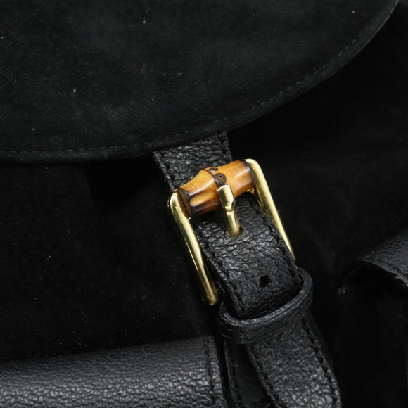 GUCCI Bamboo Backpack Suede Leather Black Gold Auth BA12515