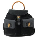 GUCCI Bamboo Backpack Suede Leather Black Gold Auth BA12515-2