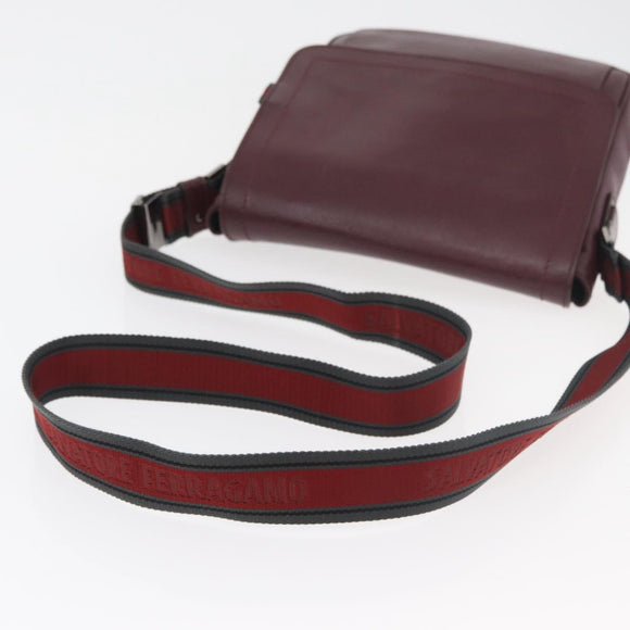 Salvatore Ferragamo Shoulder Bag Leather Bordeaux Silver Auth BA12518