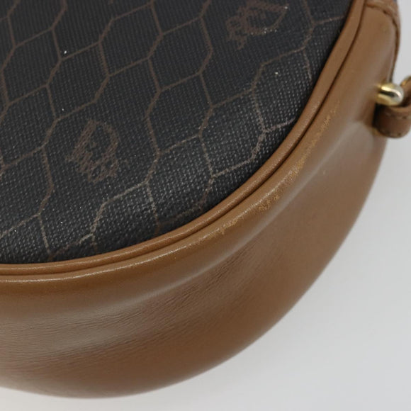 Christian Dior Honeycomb Canvas Shoulder Bag PVC Black Gold Auth BA12519