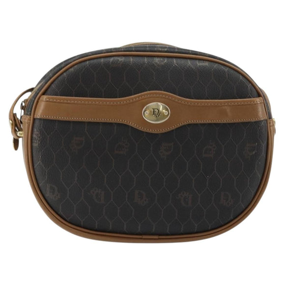 Christian Dior Honeycomb Canvas Shoulder Bag PVC Black Gold Auth BA12519
