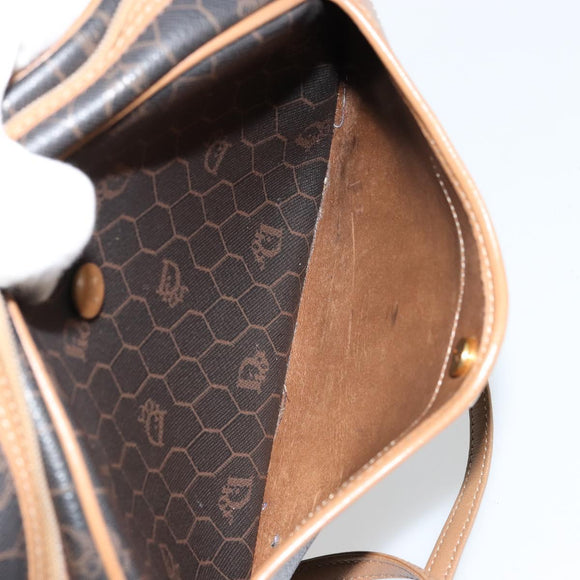 Christian Dior Honeycomb Canvas Shoulder Bag PVC Black Gold Auth BA12519