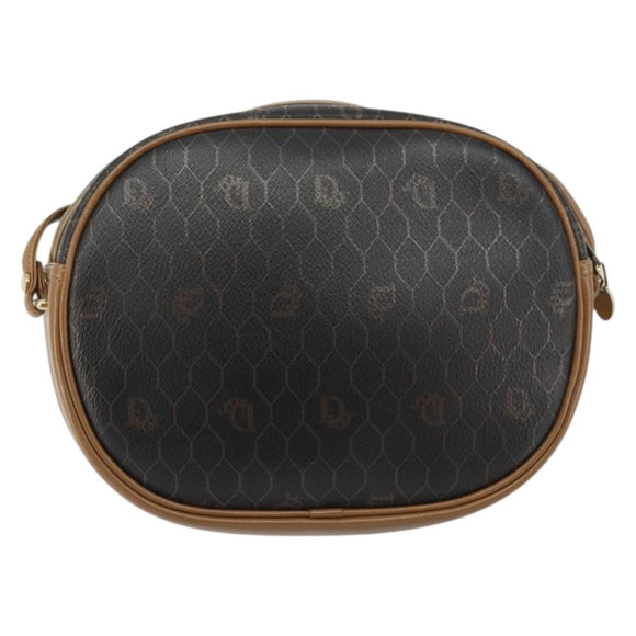 Christian Dior Honeycomb Canvas Shoulder Bag PVC Black Gold Auth BA12519
