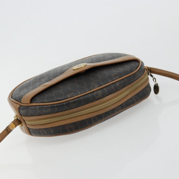 Christian Dior Honeycomb Canvas Shoulder Bag PVC Black Gold Auth BA12519