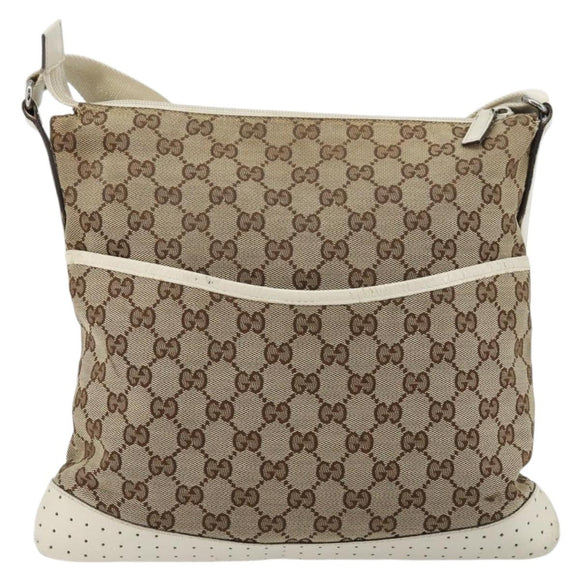 GUCCI GG Canvas Shoulder Bag Beige Silver 145857 Auth BA12521