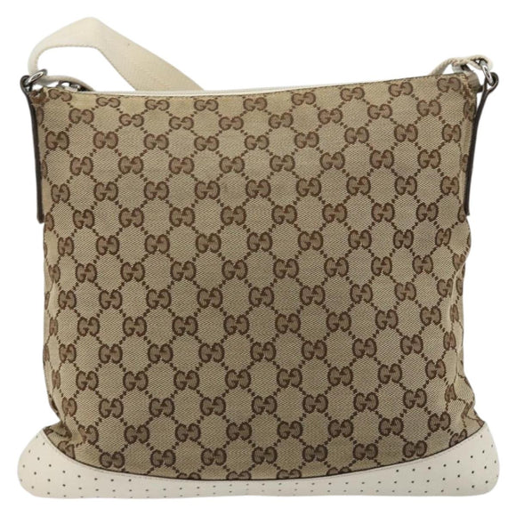 GUCCI GG Canvas Shoulder Bag Beige Silver 145857 Auth BA12521