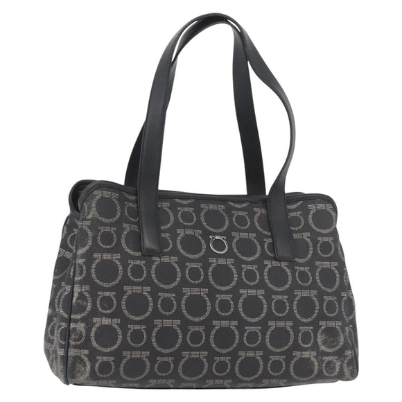 Salvatore Ferragamo Gancini Hand Bag PVC Leather Black Silver Auth BA12524