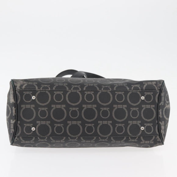 Salvatore Ferragamo Gancini Hand Bag PVC Leather Black Silver Auth BA12524