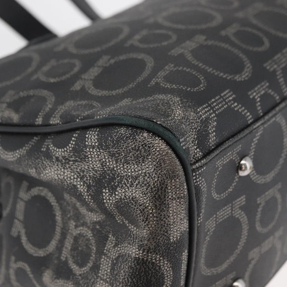 Salvatore Ferragamo Gancini Hand Bag PVC Leather Black Silver Auth BA12524