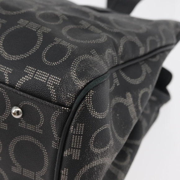 Salvatore Ferragamo Gancini Hand Bag PVC Leather Black Silver Auth BA12524