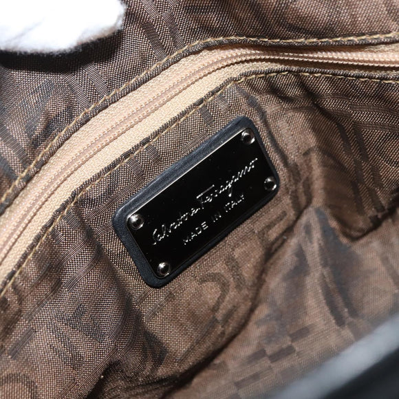Salvatore Ferragamo Gancini Hand Bag PVC Leather Black Silver Auth BA12524