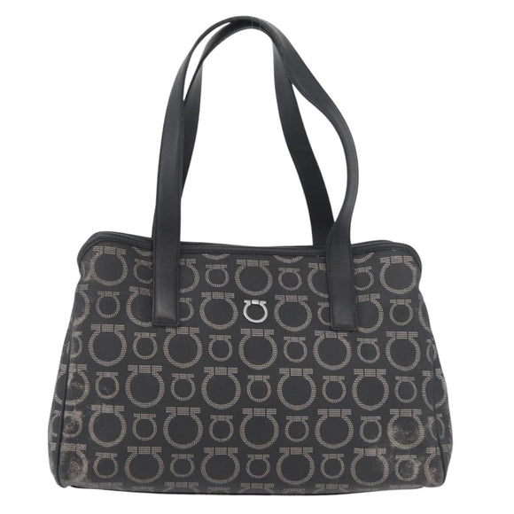 Salvatore Ferragamo Gancini Hand Bag PVC Leather Black Silver Auth BA12524