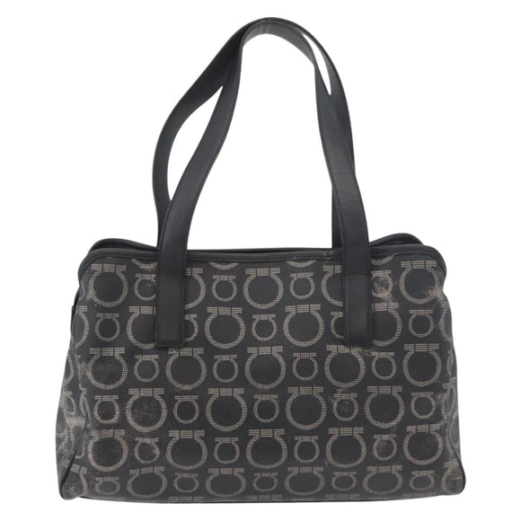 Salvatore Ferragamo Gancini Hand Bag PVC Leather Black Silver Auth BA12524