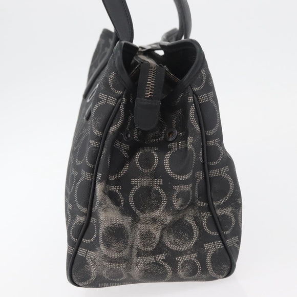 Salvatore Ferragamo Gancini Hand Bag PVC Leather Black Silver Auth BA12524