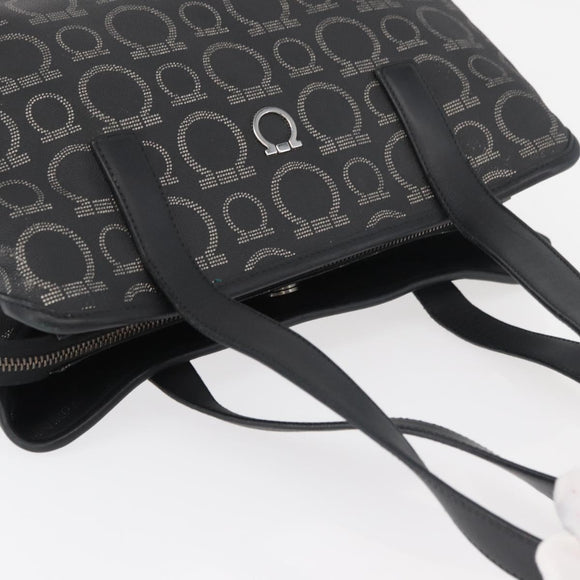 Salvatore Ferragamo Gancini Hand Bag PVC Leather Black Silver Auth BA12524