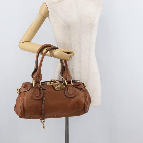 Chloe Paddington Hand Bag Leather Brown Silver gold Auth BA12532A