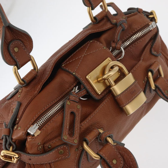 Chloe Paddington Hand Bag Leather Brown Silver gold Auth BA12532A