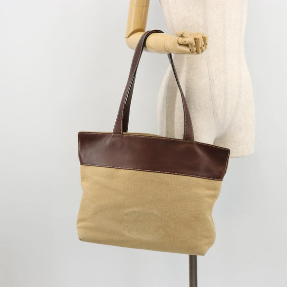 CHANEL Tote Bag Canvas Beige Gold CC Auth BA12533