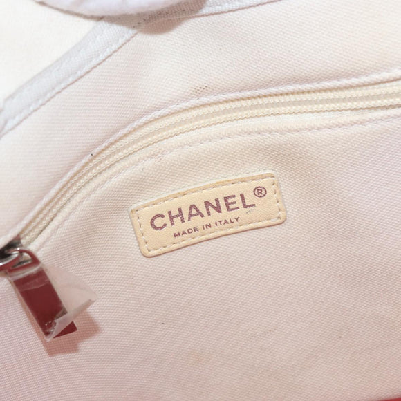 CHANEL Tote Bag Canvas White Silver CC Auth BA12534A