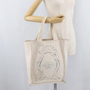 CHANEL Tote Bag Canvas White Silver CC Auth BA12534A-22