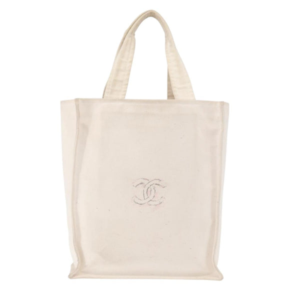 CHANEL Tragetasche Canvas Weiß Silber CC Auth BA12534A