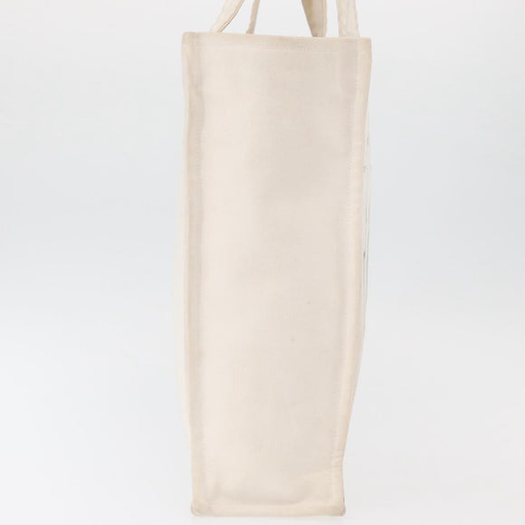 CHANEL Tote Bag Canvas White Silver CC Auth BA12534A