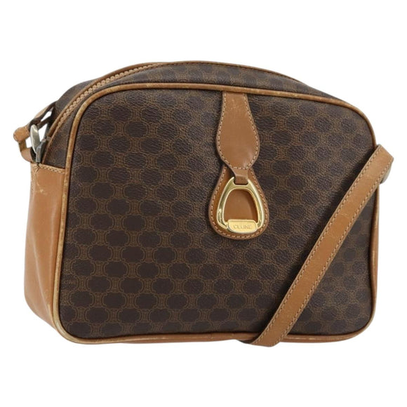 CELINE Macadam Canvas Shoulder Bag PVC Leather Brown Gold Auth BA12535