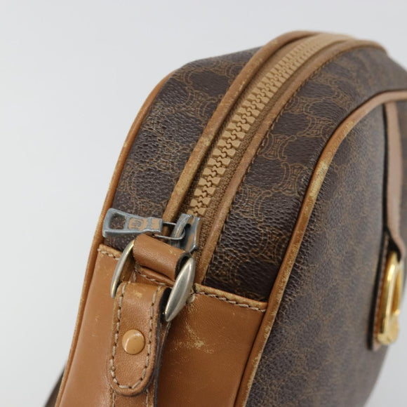CELINE Macadam Canvas Shoulder Bag PVC Leather Brown Gold Auth BA12535