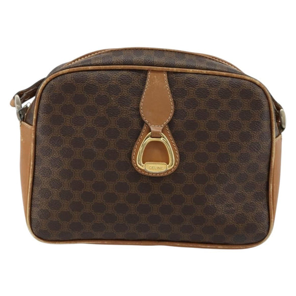 CELINE Macadam Canvas Shoulder Bag PVC Leather Brown Gold Auth BA12535
