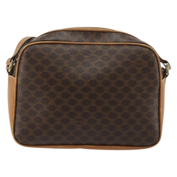 CELINE Macadam Canvas Shoulder Bag PVC Leather Brown Gold Auth BA12535