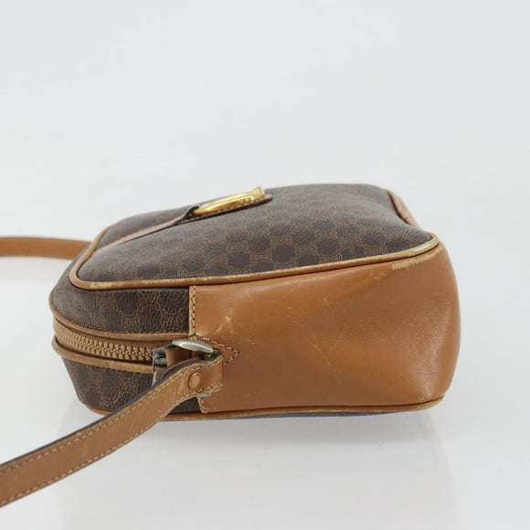CELINE Macadam Canvas Shoulder Bag PVC Leather Brown Gold Auth BA12535
