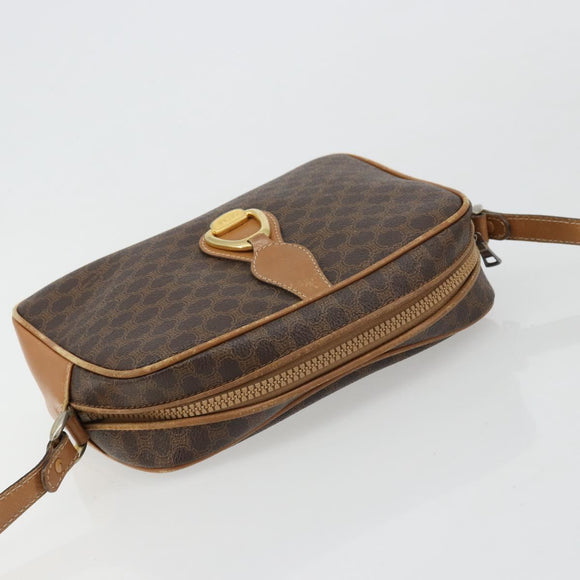 CELINE Macadam Canvas Shoulder Bag PVC Leather Brown Gold Auth BA12535