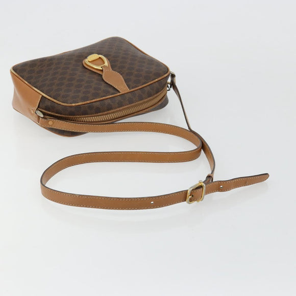 CELINE Macadam Canvas Shoulder Bag PVC Leather Brown Gold Auth BA12535