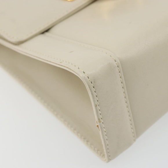 Salvatore Ferragamo Gancini Shoulder Bag Leather White Gold Auth BA12539