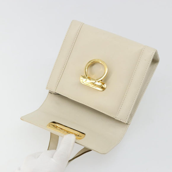 Salvatore Ferragamo Gancini Shoulder Bag Leather White Gold Auth BA12539