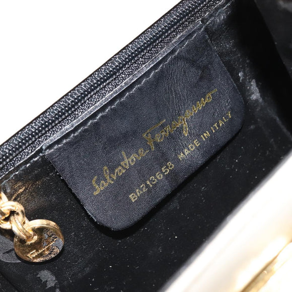 Salvatore Ferragamo Gancini Shoulder Bag Leather White Gold Auth BA12539