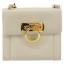 Salvatore Ferragamo Gancini Shoulder Bag Leather White Gold Auth BA12539-13