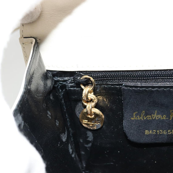 Salvatore Ferragamo Gancini Shoulder Bag Leather White Gold Auth BA12539