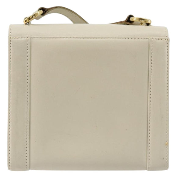 Salvatore Ferragamo Gancini Shoulder Bag Leather White Gold Auth BA12539