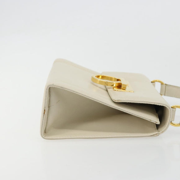 Salvatore Ferragamo Gancini Shoulder Bag Leather White Gold Auth BA12539