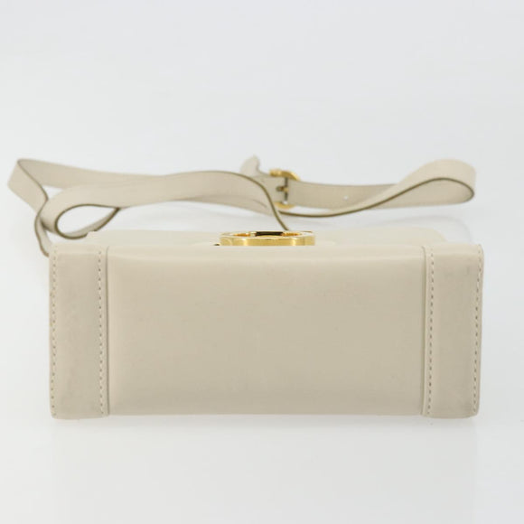 Salvatore Ferragamo Gancini Shoulder Bag Leather White Gold Auth BA12539