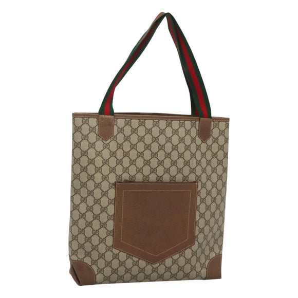 GUCCI GG Supreme Web Sherry Line Tote Bag PVC Beige 002 904 0222 Auth BA1254