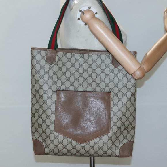GUCCI GG Supreme Web Sherry Line Tote Bag PVC Beige 002 904 0222 Auth BA1254