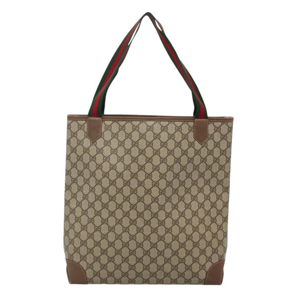GUCCI GG Supreme Web Sherry Line Tote Bag PVC Beige 002 904 0222 Auth BA1254